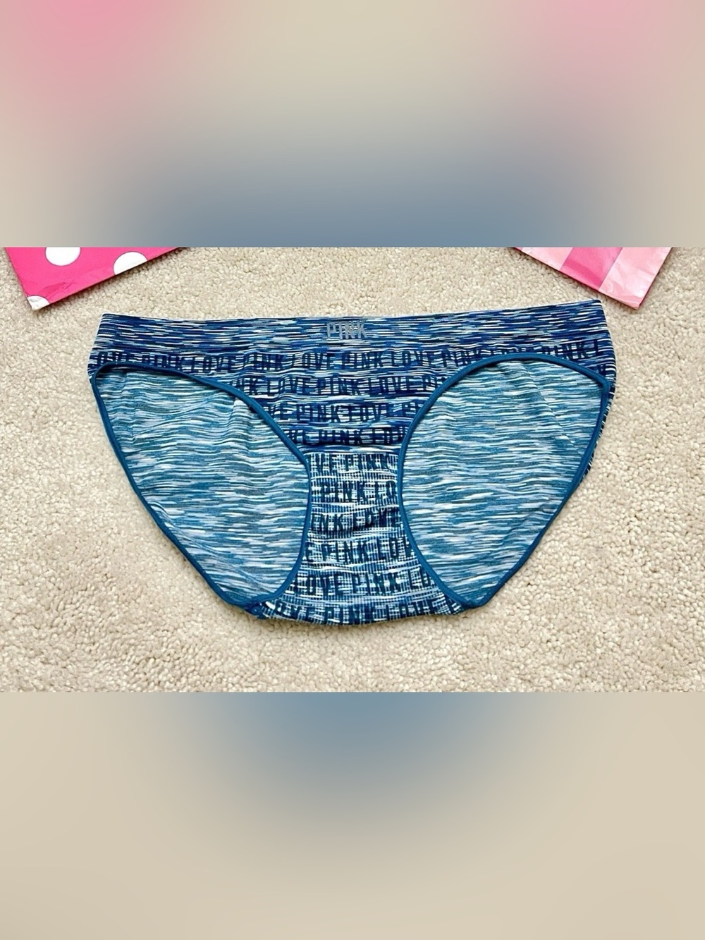 Victoria’s Secret PINK YOGA Teal Logo Print Extra Low Rise Bikini Panties Small